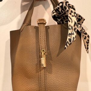 Elegant Tan Faux Leather Tote Bag
